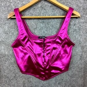 Mixed Threads Los Angeles Corset Cropped Top Women Medium Pink Satin Square Neck